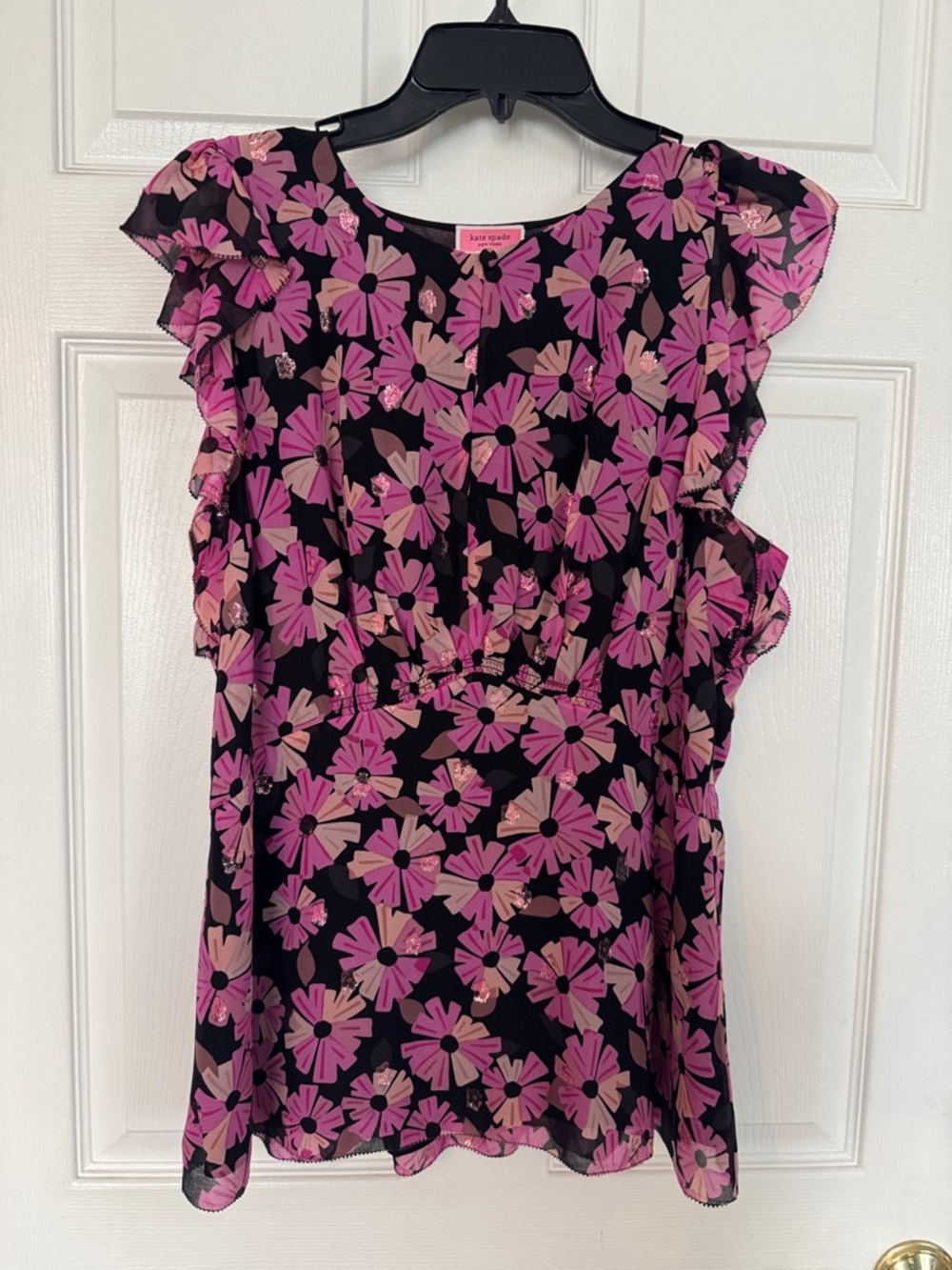 kate spade Black Pink Floral Ruffle Sleeve Blouse